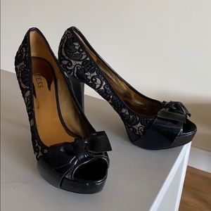 Beautiful lace details on the shoe with a cute bow